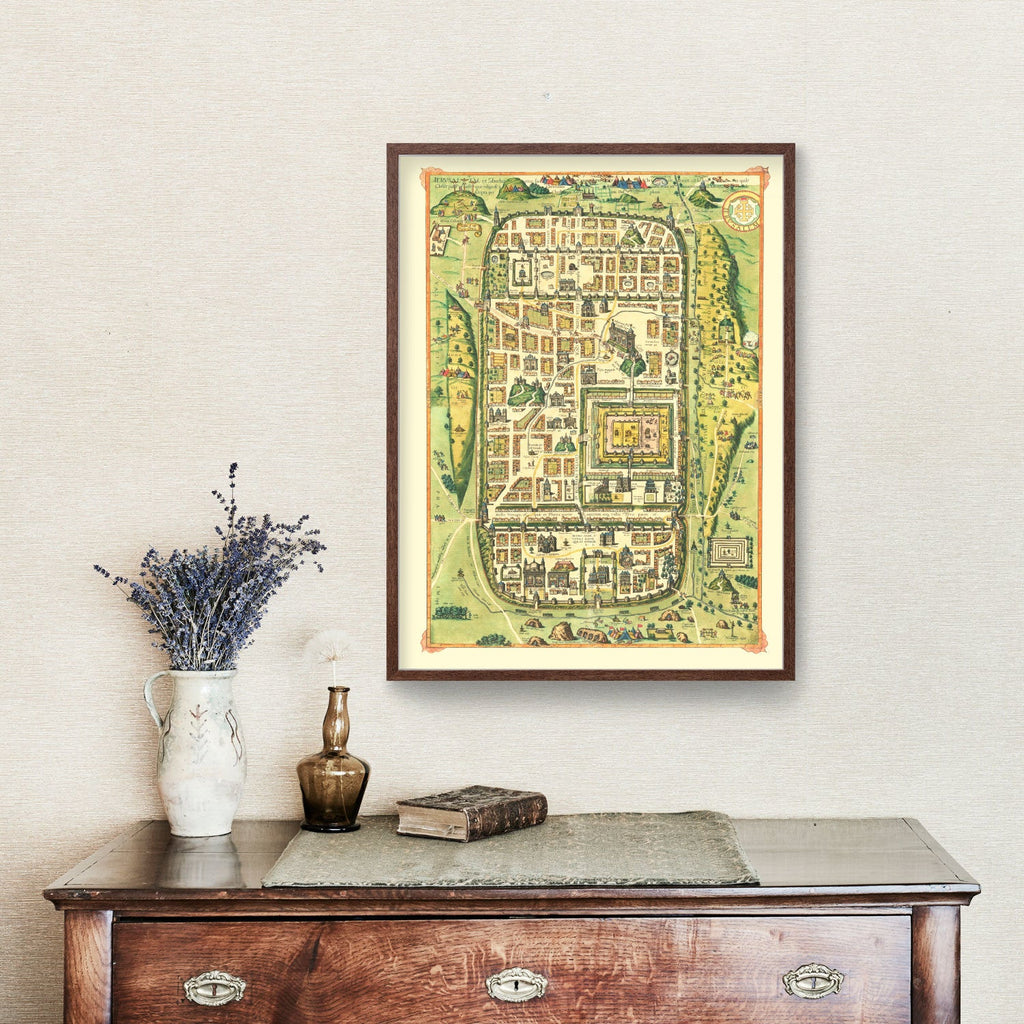 Vintage Map of Jerusalem, Israel 1588