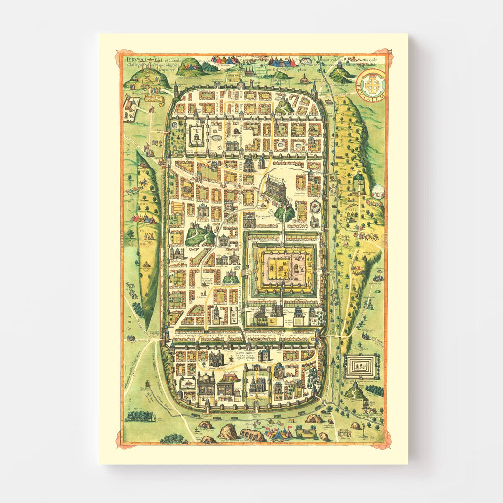 Vintage Map of Jerusalem, Israel 1588