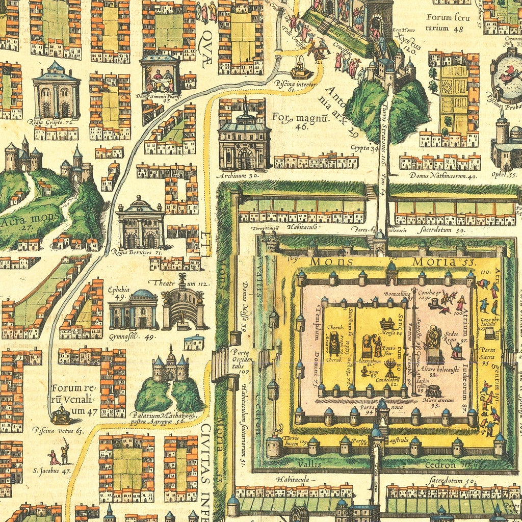 Vintage Map of Jerusalem, Israel 1588