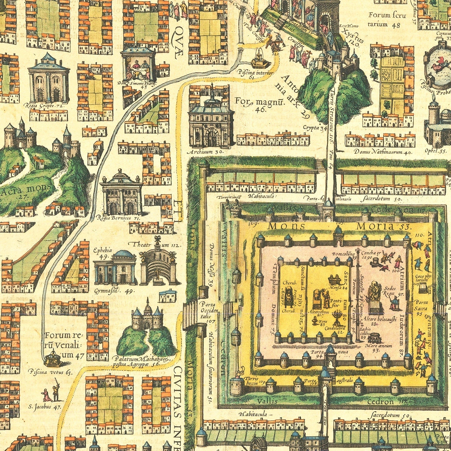 Vintage Map of Jerusalem, Israel 1588