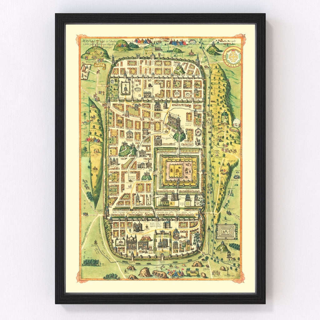 Vintage Map of Jerusalem, Israel 1588