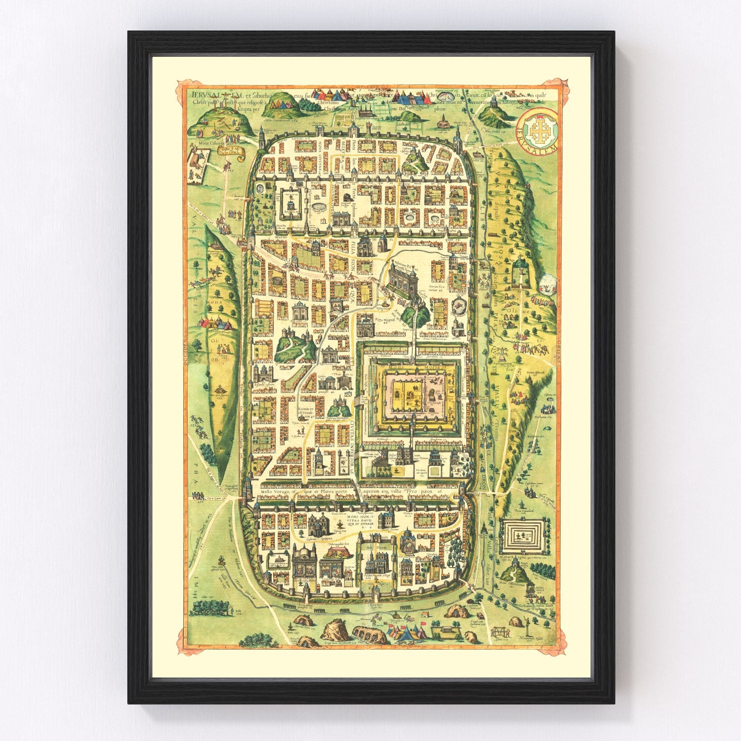 Vintage Map of Jerusalem, Israel 1588