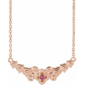 14K Rose Gold Natural Pink Tourmaline Floral 18" Necklace