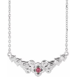14K White Natural Pink Tourmaline Floral 18" Necklace
