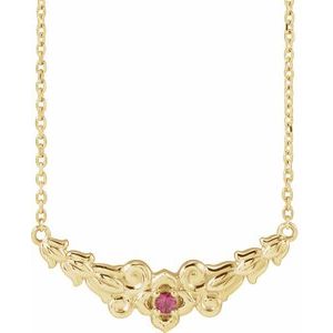 14K Yellow Natural Pink Tourmaline Floral 18" Necklace