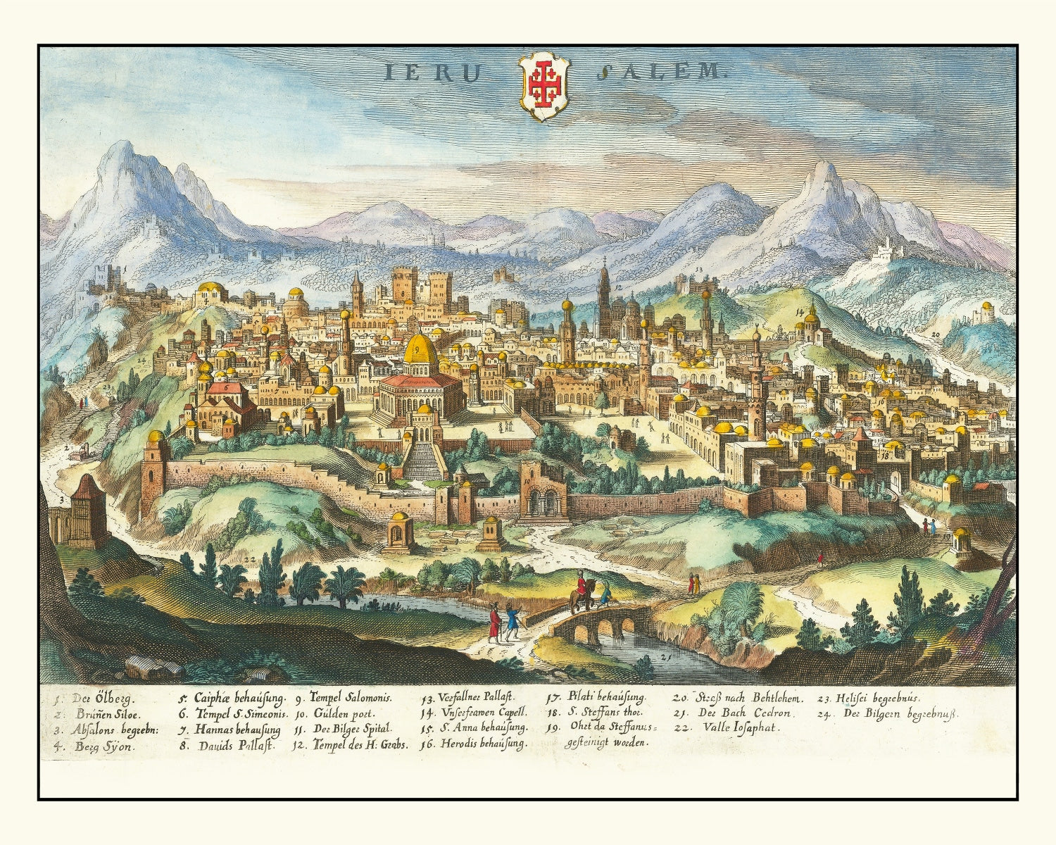 Vintage Map of Jerusalem, Israel 1640