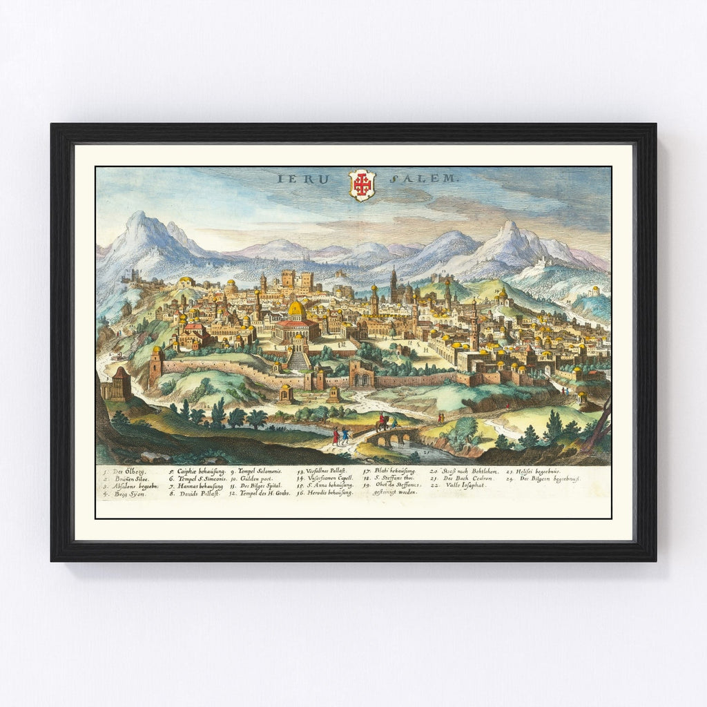Vintage Map of Jerusalem, Israel 1640