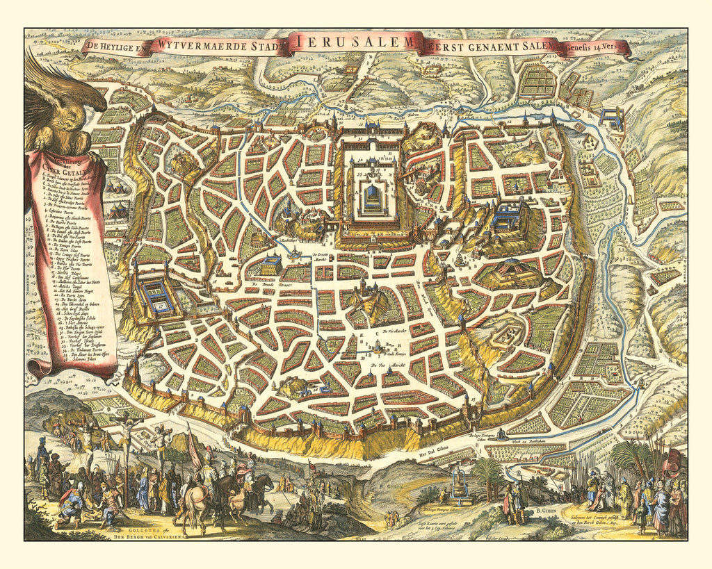 Vintage Map of Jerusalem, Israel 1648