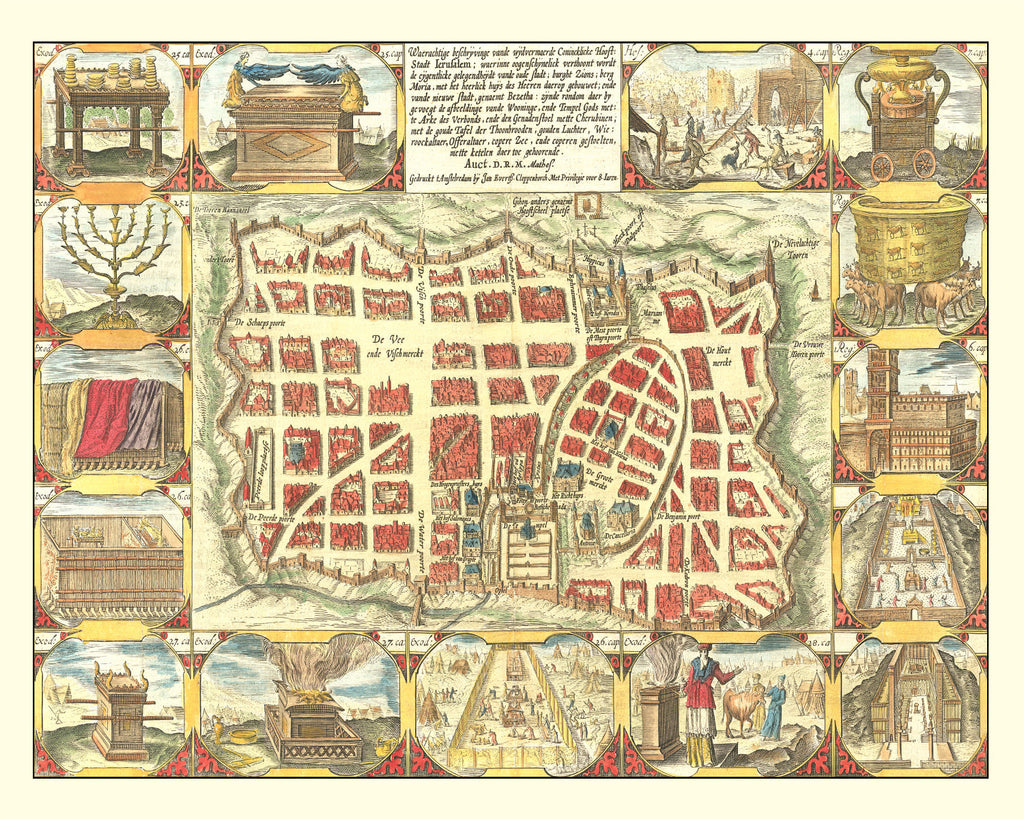 Vintage Map of Jerusalem, Israel 1643