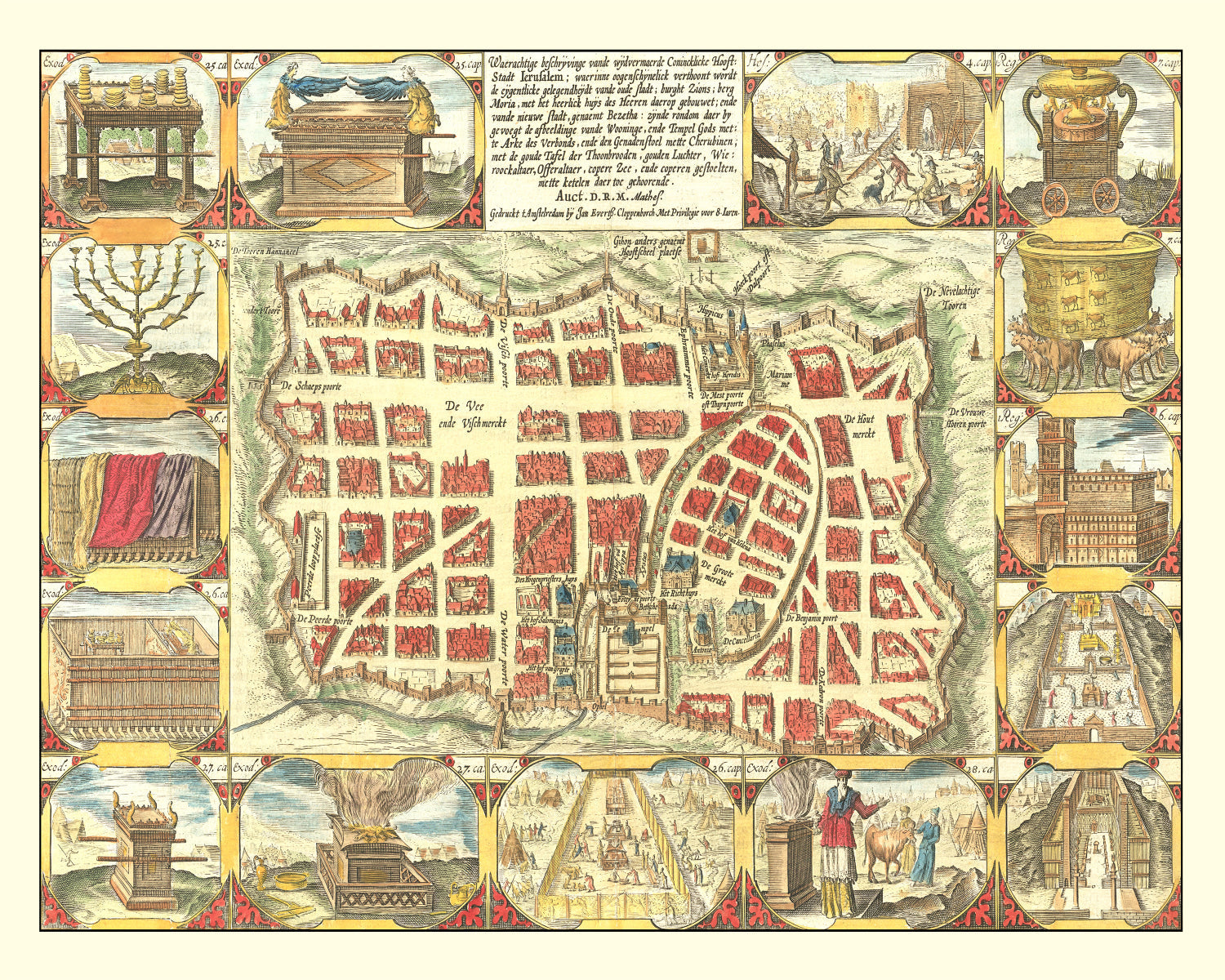 Vintage Map of Jerusalem, Israel 1643