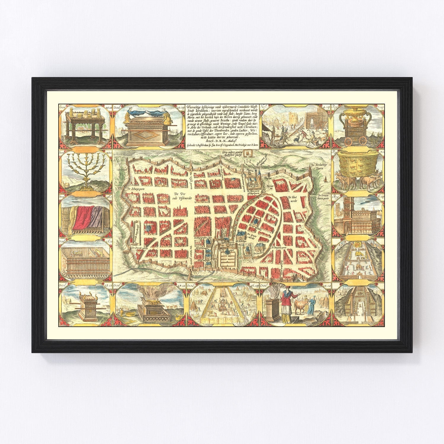 Vintage Map of Jerusalem, Israel 1643