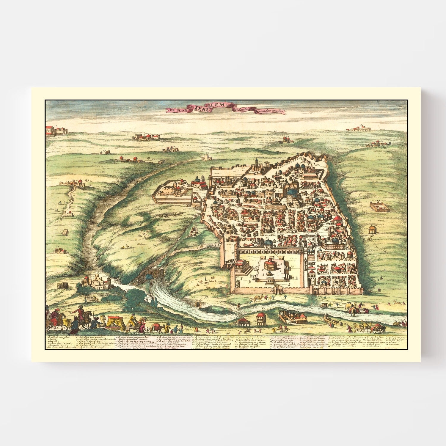 Vintage Map of Jerusalem, Israel 1677