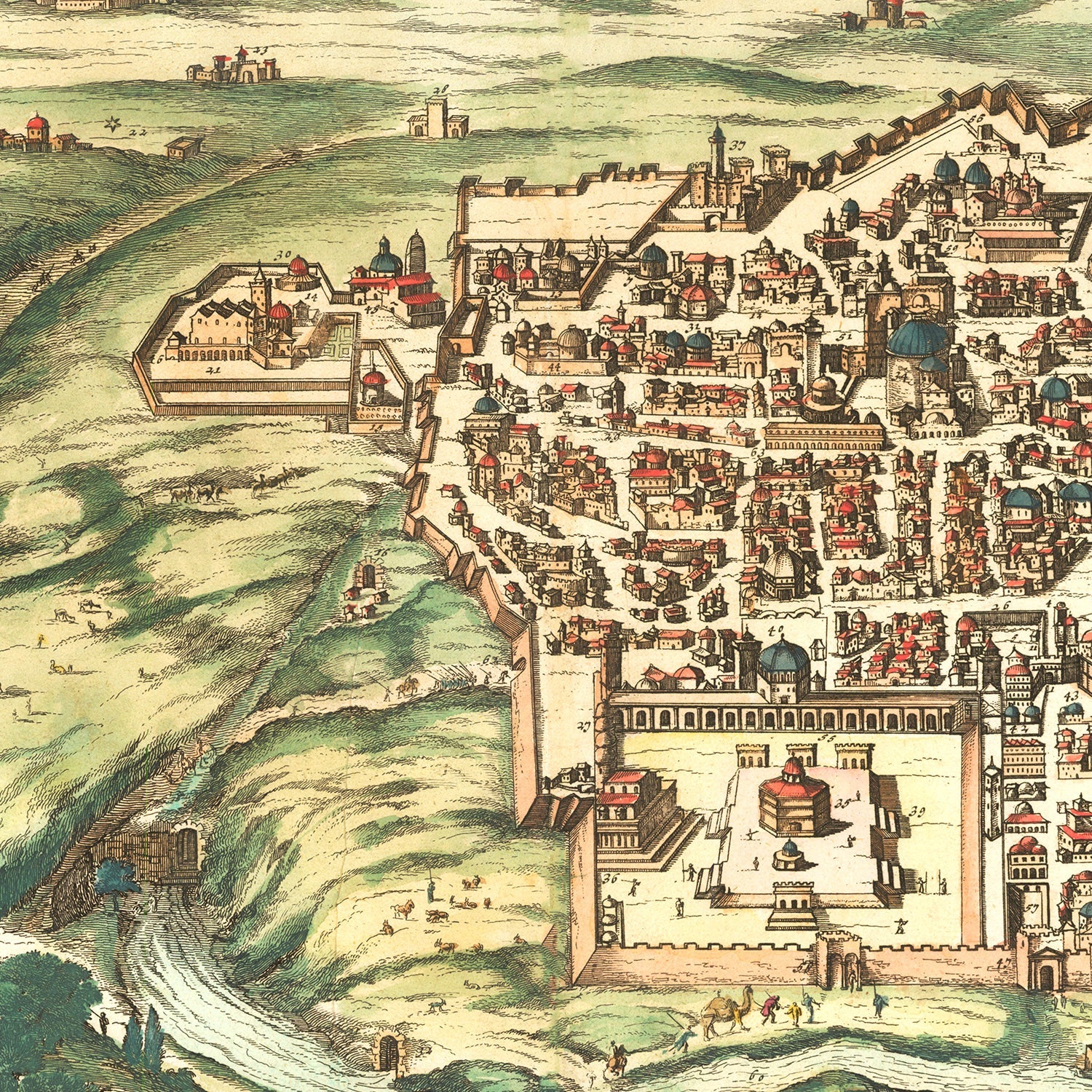 Vintage Map of Jerusalem, Israel 1677
