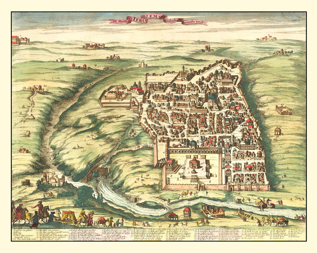 Vintage Map of Jerusalem, Israel 1677