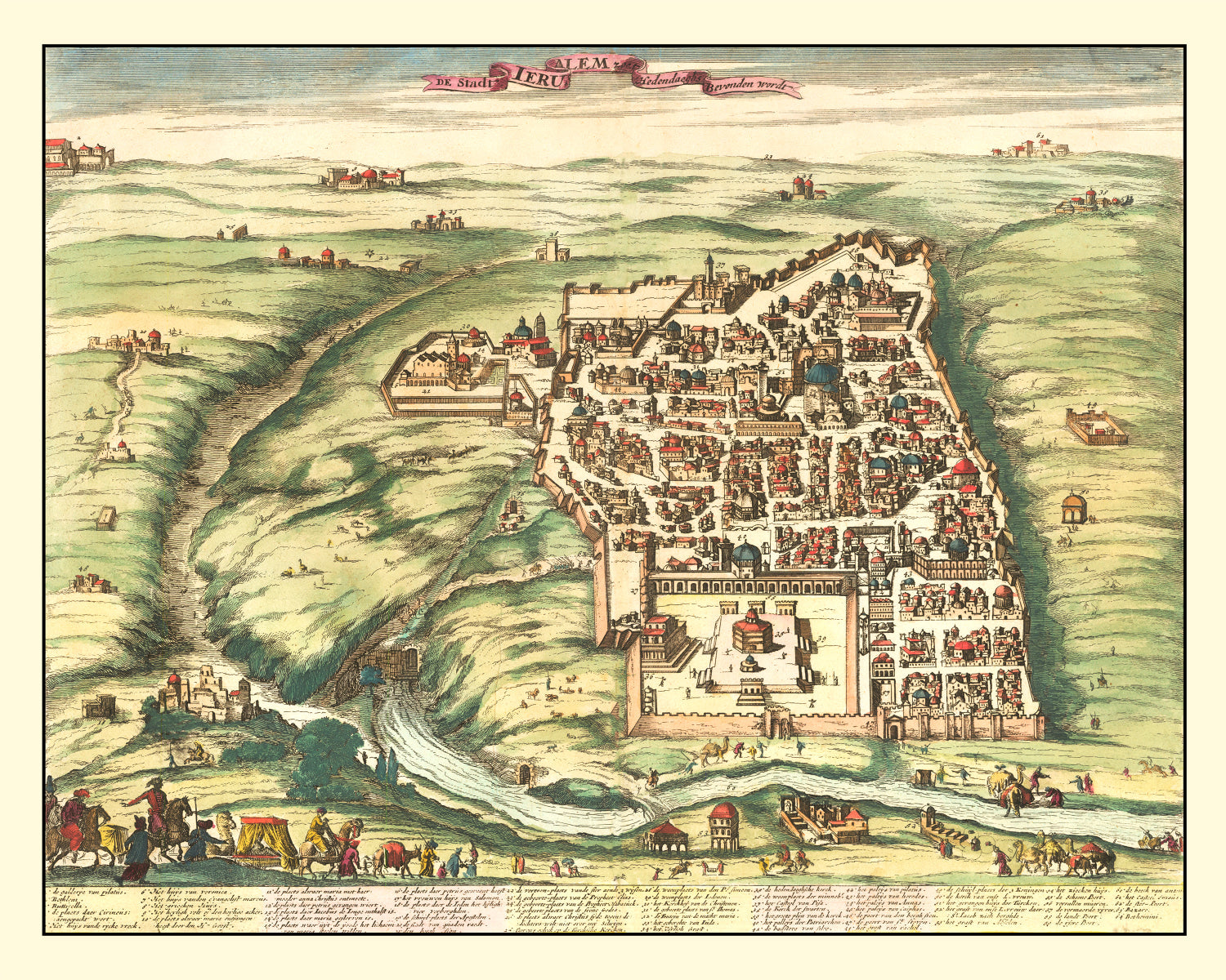 Vintage Map of Jerusalem, Israel 1677