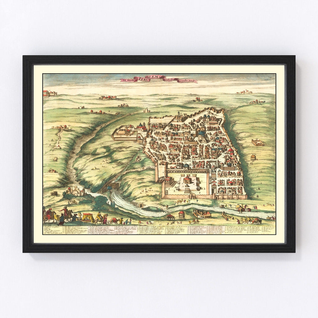 Vintage Map of Jerusalem, Israel 1677