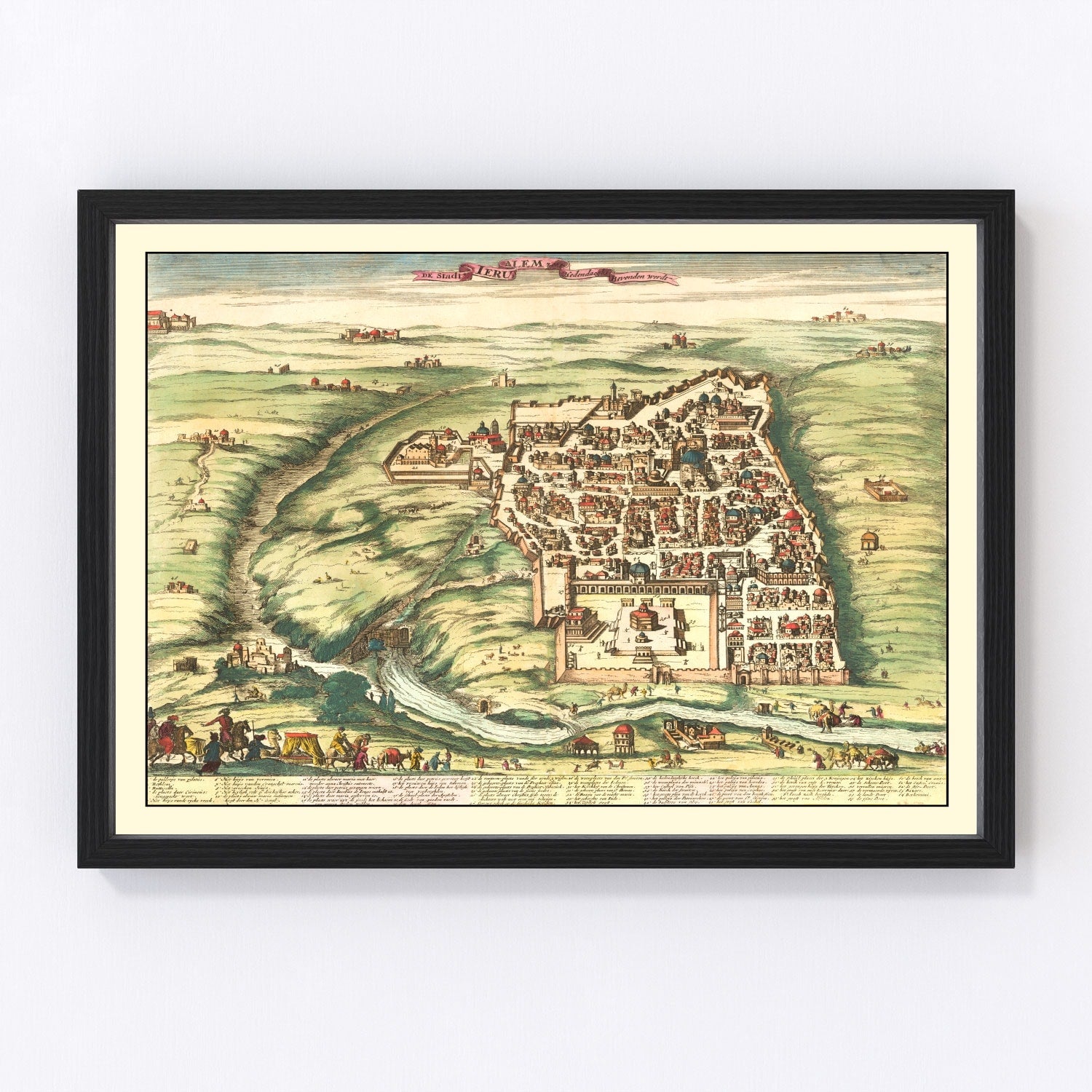 Vintage Map of Jerusalem, Israel 1677