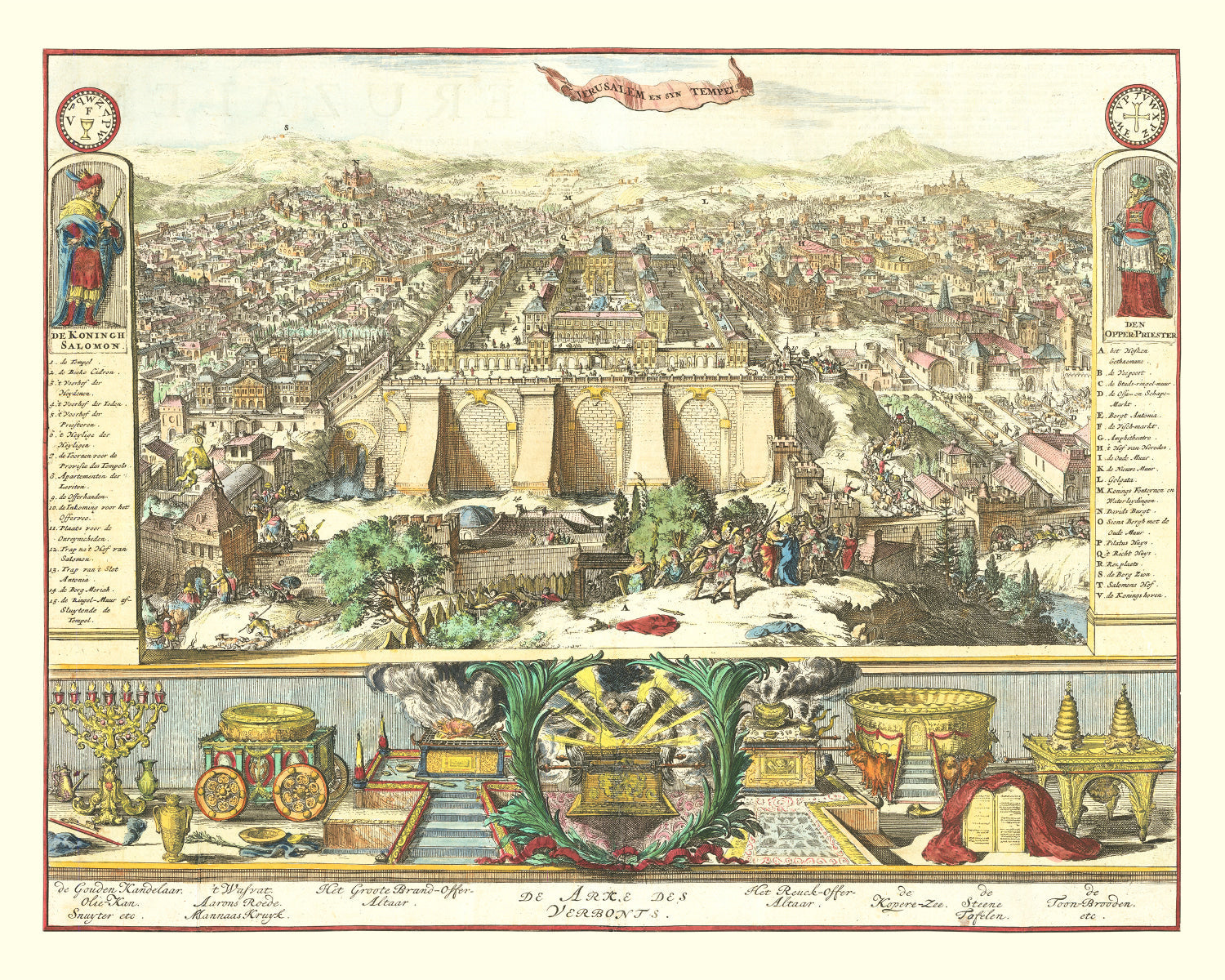 Vintage Map of Jerusalem, Israel 1687