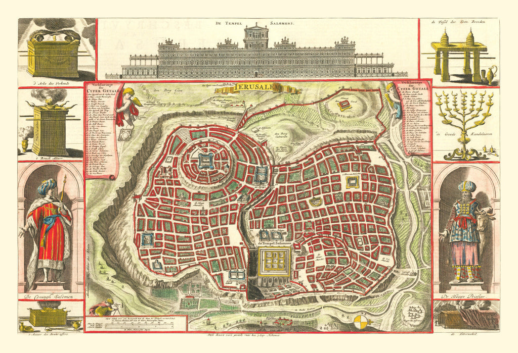 Vintage Map of Jerusalem, Israel 1690