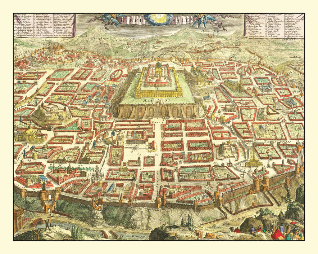 Vintage Map of Jerusalem, Israel 1702
