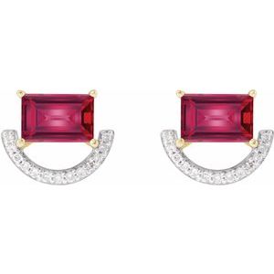 Rhodium-Plated 14K Yellow Gold Imitation Ruby & 3/4 CTW Natural Diamond Earrings – image 2