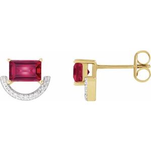 Rhodium-Plated 14K Yellow Gold Imitation Ruby & 3/4 CTW Natural Diamond Earrings