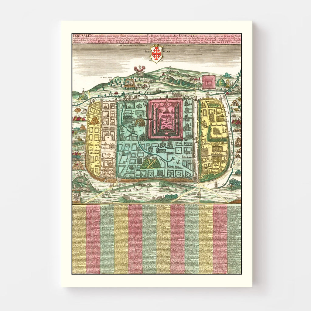 Vintage Map of Jerusalem, Israel 1730