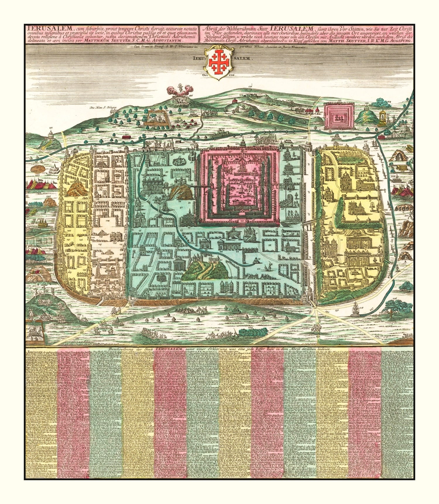 Vintage Map of Jerusalem, Israel 1730