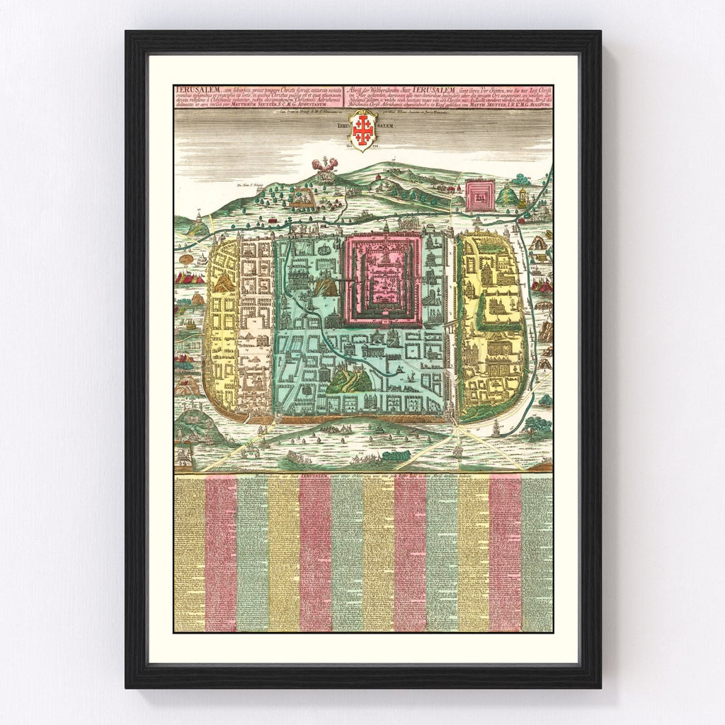 Vintage Map of Jerusalem, Israel 1730