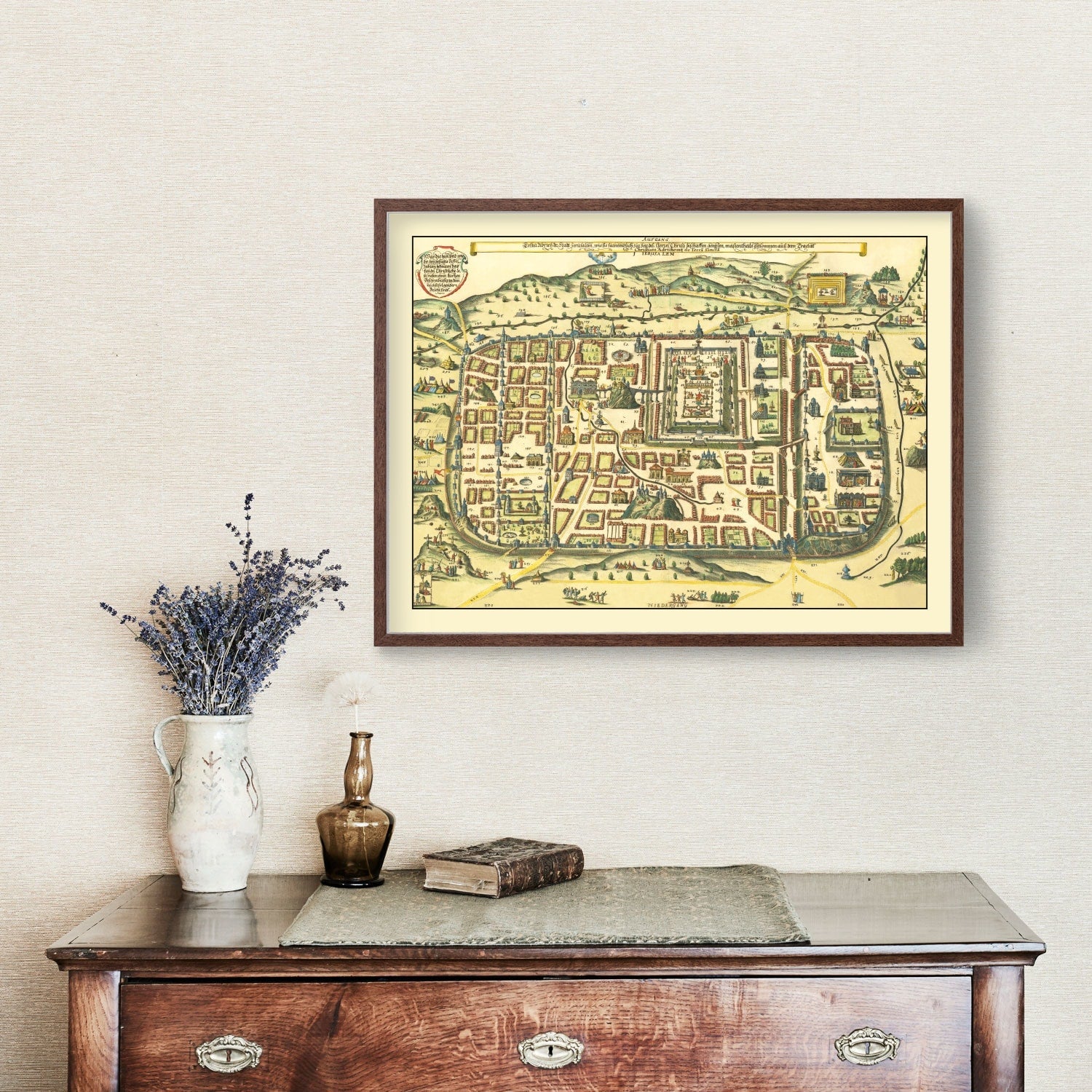 Vintage Map of Jerusalem, Israel 1736