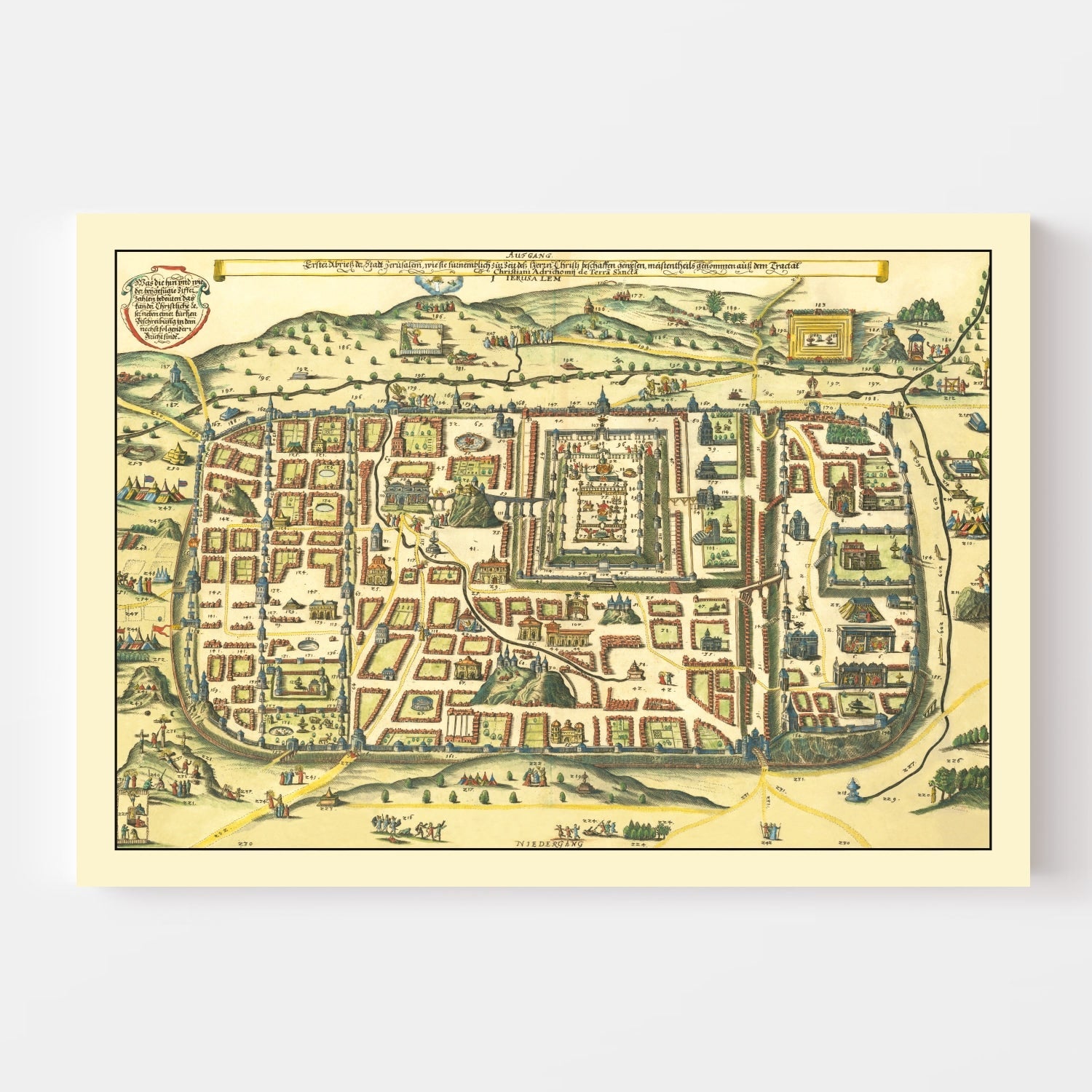 Vintage Map of Jerusalem, Israel 1736
