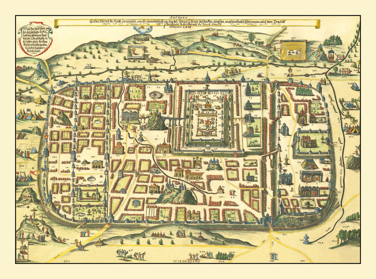 Vintage Map of Jerusalem, Israel 1736