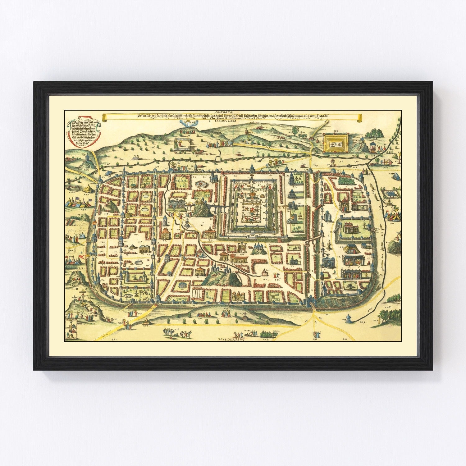 Vintage Map of Jerusalem, Israel 1736