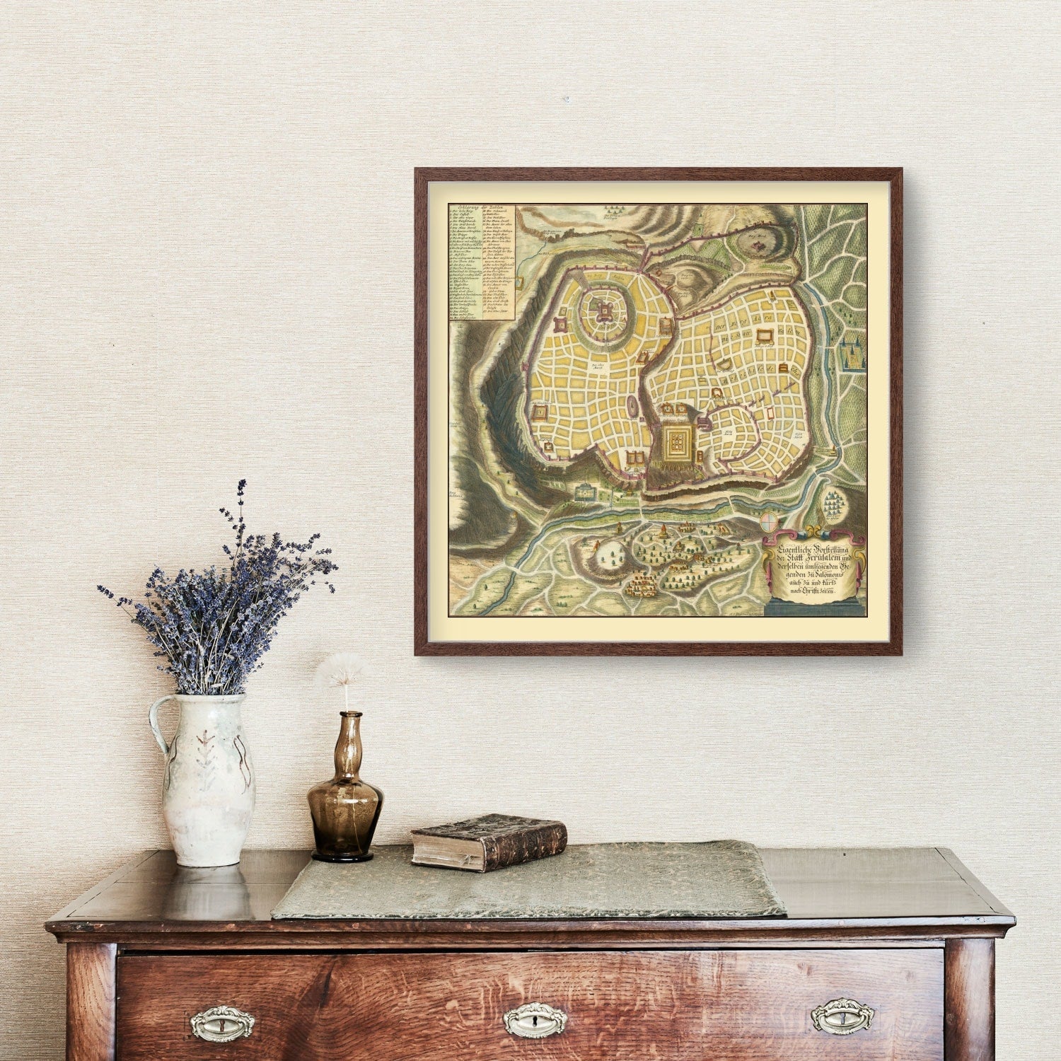Vintage Map of Jerusalem, Israel 1736
