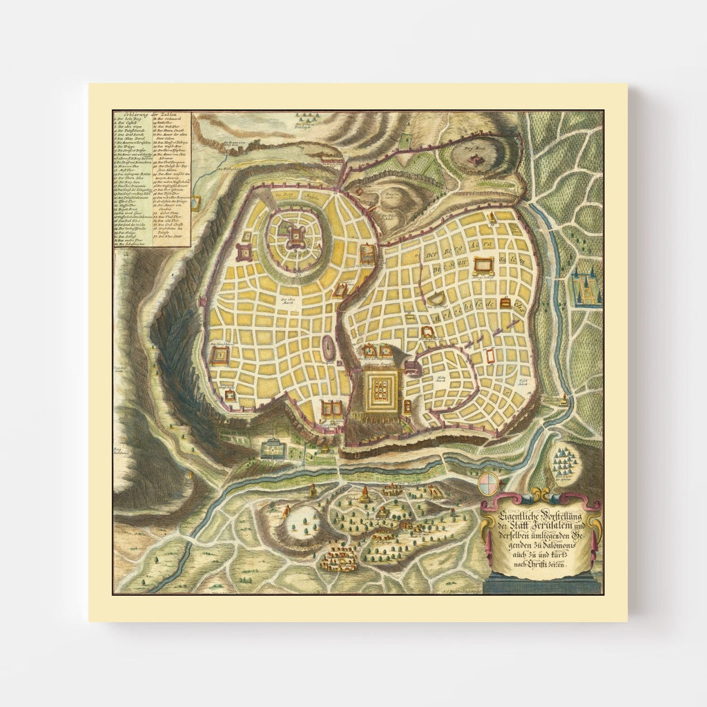 Vintage Map of Jerusalem, Israel 1736