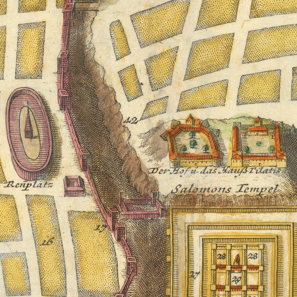 Vintage Map of Jerusalem, Israel 1736