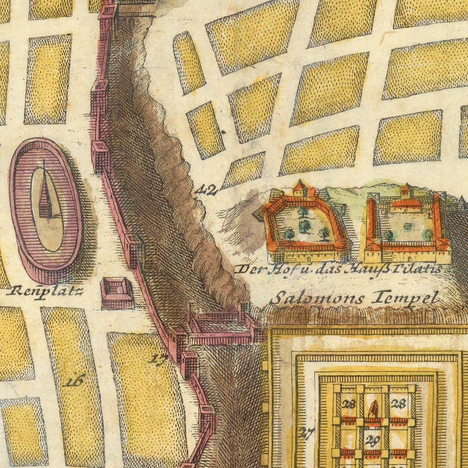 Vintage Map of Jerusalem, Israel 1736