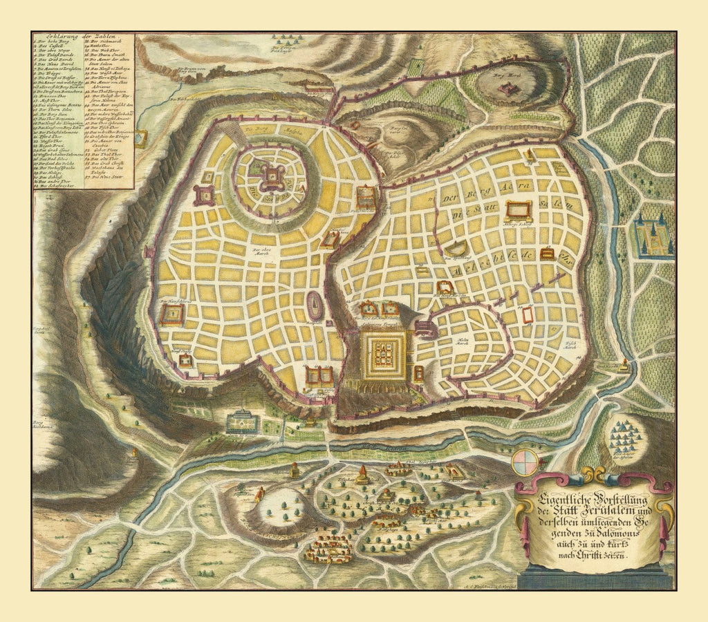 Vintage Map of Jerusalem, Israel 1736
