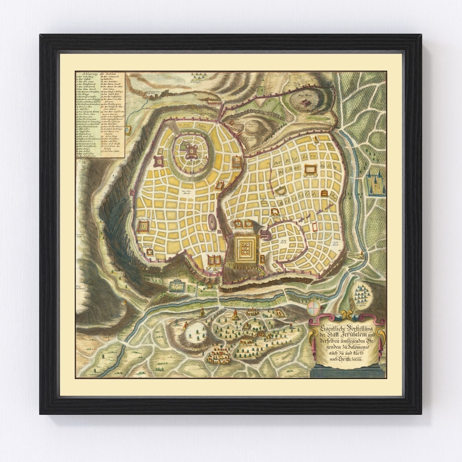 Vintage Map of Jerusalem, Israel 1736