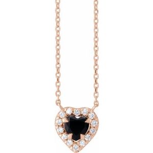 14K Rose Gold Natural Black Onyx & 1/8 CTW Natural Diamond French-Set Halo-Style 16" Necklace
