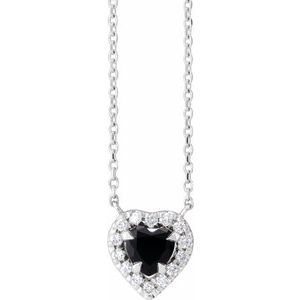 Sterling Silver Natural Onyx & 1/8 CTW Natural Diamond French-Set Halo-Style 16" Necklace