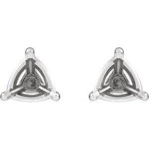 14K White Gold 6 mm Trillion 3-Prong Claw Earring Mounting – image 2