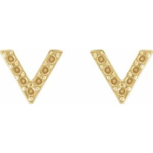 14K Yellow Gold 1.2 mm Round Accented V Earrings – image 2