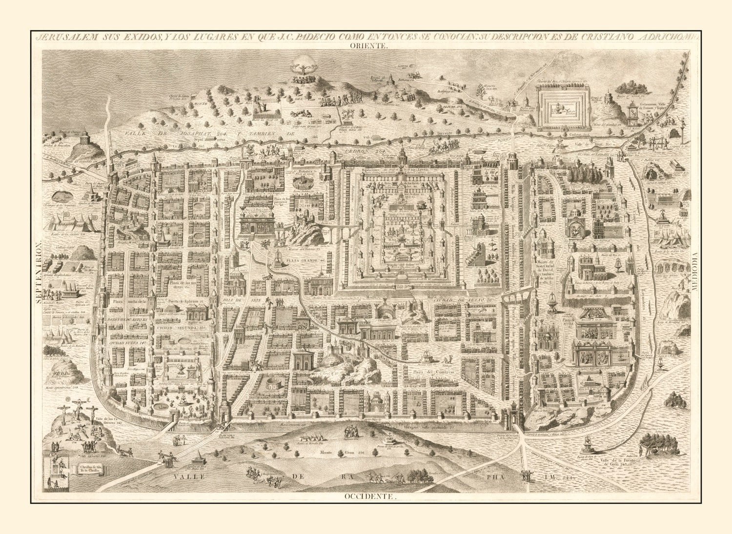 Vintage Map of Jerusalem, Israel 1800