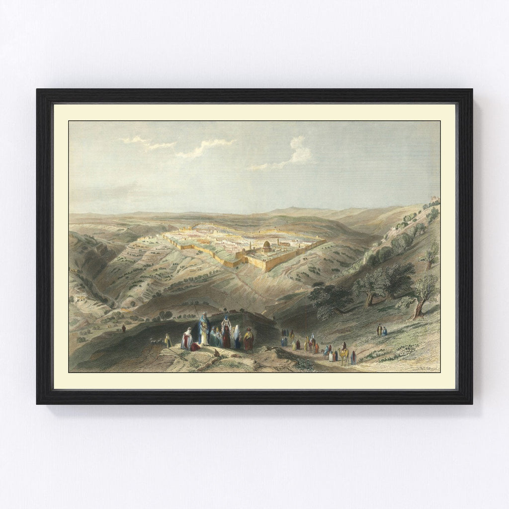 Vintage Map of Jerusalem, Israel 1847