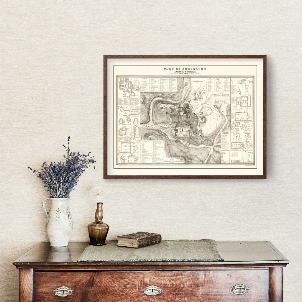 Vintage Map of Jerusalem, Israel 1860