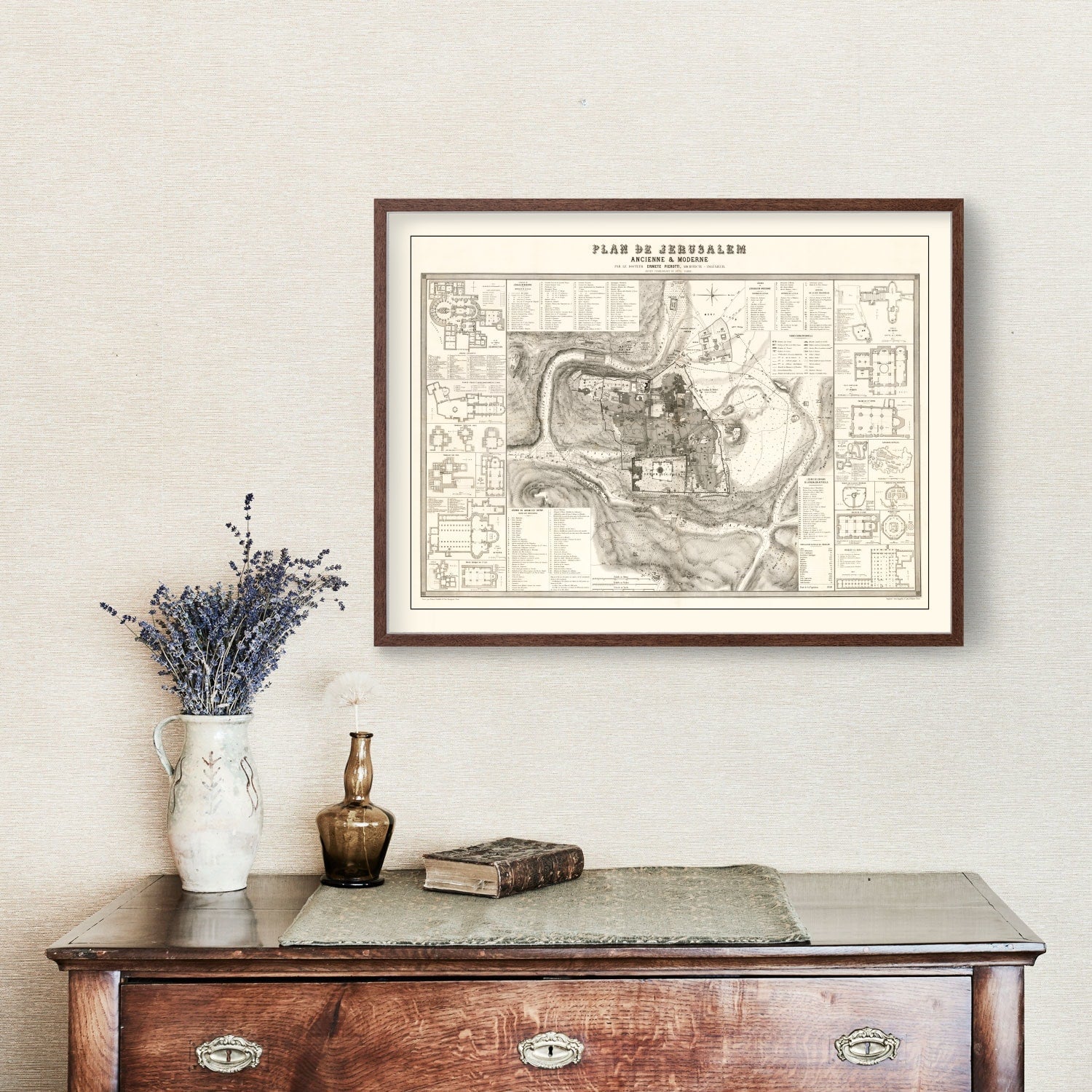 Vintage Map of Jerusalem, Israel 1860