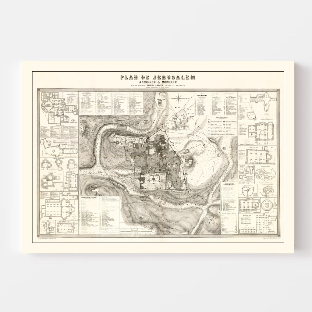 Vintage Map of Jerusalem, Israel 1860