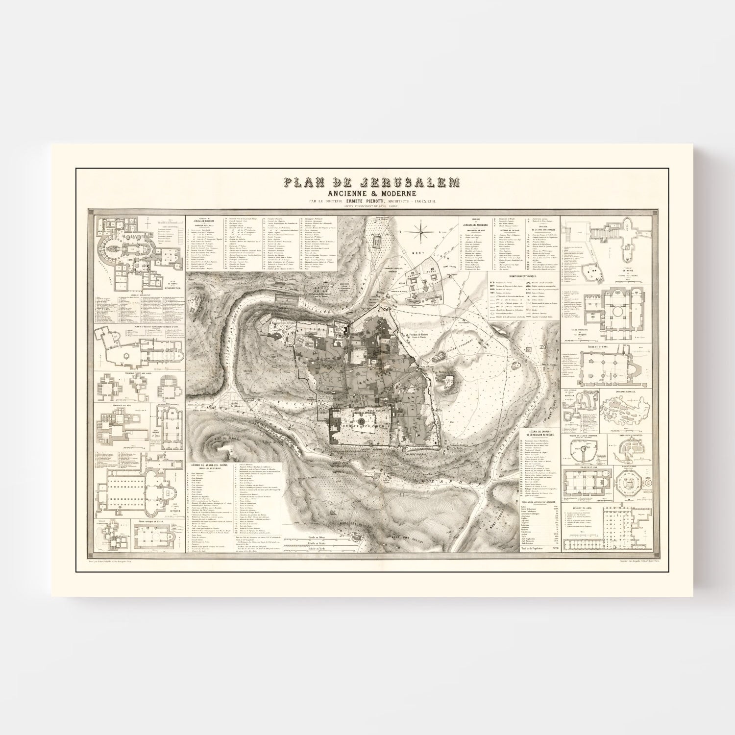 Vintage Map of Jerusalem, Israel 1860