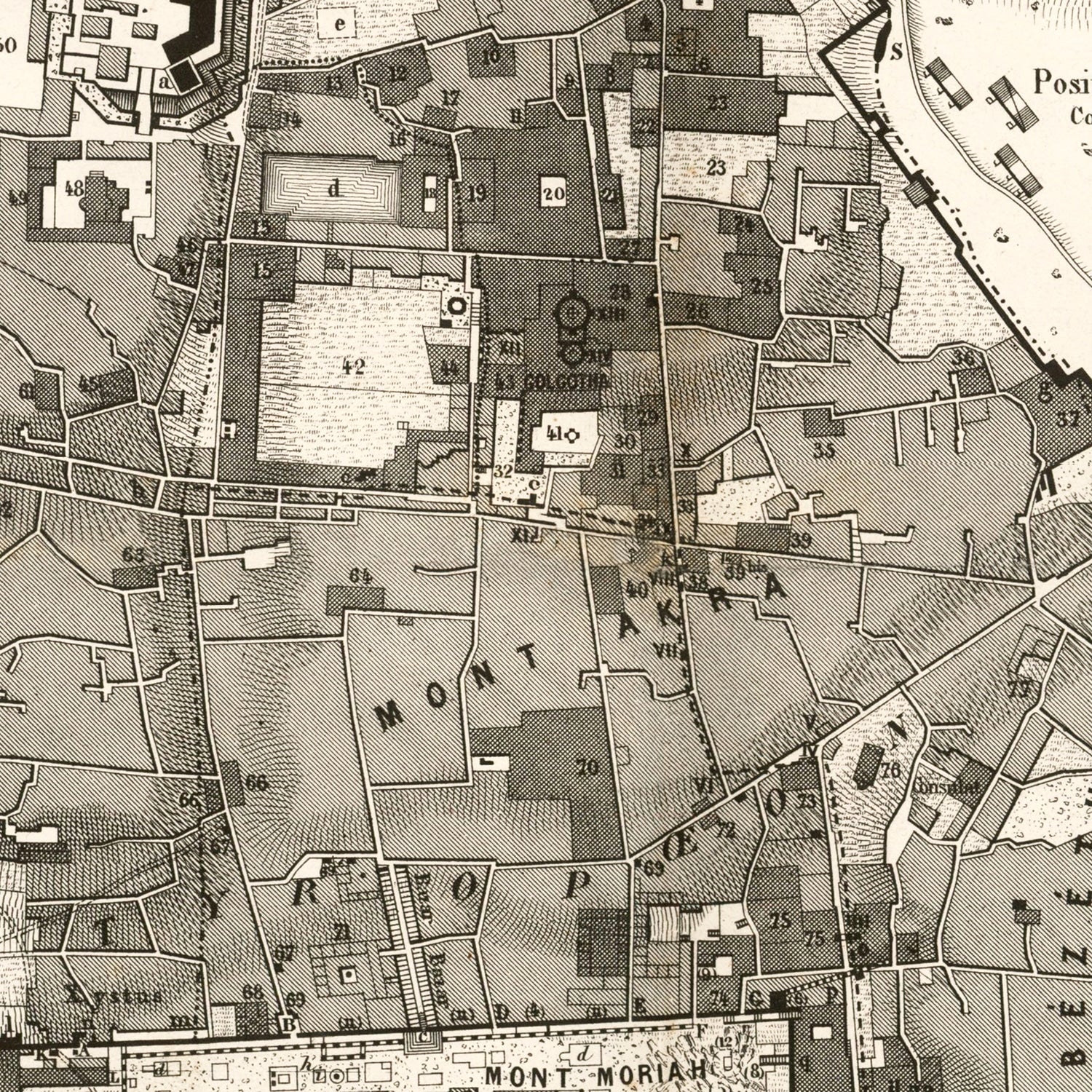 Vintage Map of Jerusalem, Israel 1860